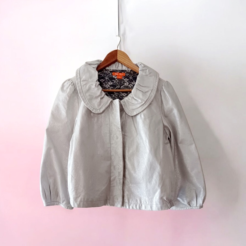 Silver Women's Leather Bomber Jacket